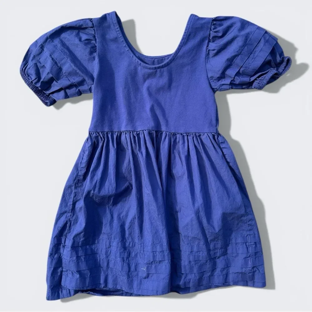 Janie and Jack Pintuck Puff Sleeve Dress Girls Size 5 Blue Cotton Fit Flare